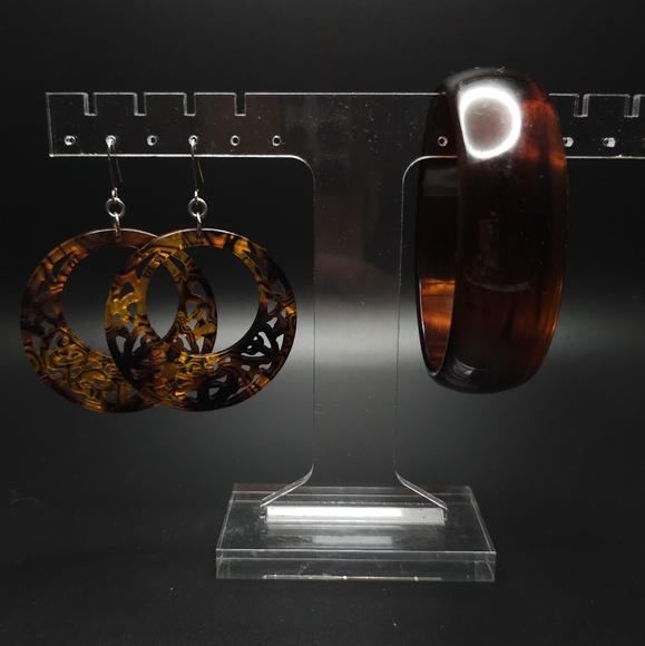 Faux tortoise shell drop earrings and bracelet. - Picture 10 of 11